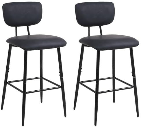 Nusetx Barhocker 2er Set Barstuhl mit Lehne und Fußstütze aus Kunstleder, Küchenstühle Tresenhocker Arbeitshocker für Esszimmer und Bar, Schwarz