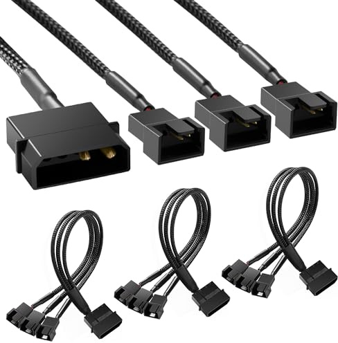 KUOQIY 3 Stücke Molex auf Lüfter Adapter Kabel, 4 Pin auf 3 x 3/4 Pin PMW 12V PC-Gehäuselüfter Stromadapterkabel, Konverter