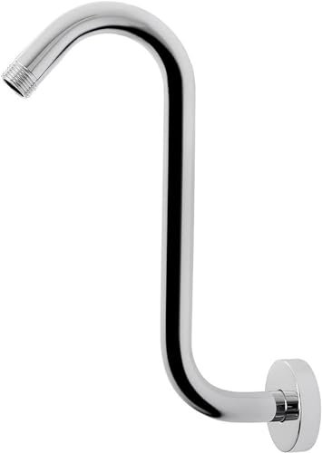 S Shaped Shower Head Riser Pipe, Shower Head Extender Arm with Flange, Standard 1/2 Connection Bathroom Accessory(Chrome)