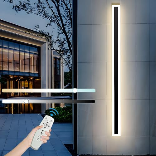 ZTWLEED LED Wandleuchte Aussen 150CM Lange Wandlampe mit Fernbedienung | Dimmbar 3000K-4000K,10%-100%,IP65 Wasserdicht,Außenwandleuchten für Villa Garten Korridor Außenbalkon,36W,110-240V,Schwarz