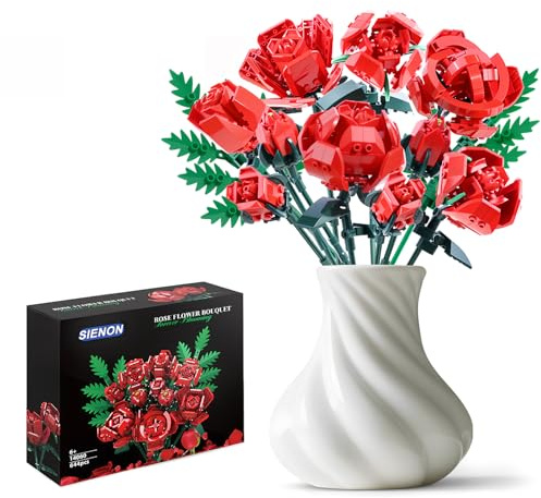 SIENON Rosen-Bausatz -10 Stück Rosenblüten & 2 Stück Blätter Botanische Sammlung, künstliche Blumen für Home Décor, Rosen Blumenstrauß Baukasten für Valentinstag Weihnachten Geburtstag Jahrestag