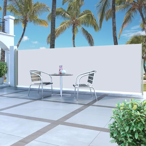 Homgoday Tenda da Esterni per Privacy, Tenda da Sole Laterale Retrattile 160 x 500 cm Crema, Tenda per Giardino Balcone, Tenda da Sole per Esterno, Tenda Laterale per Terrazzo Esterna