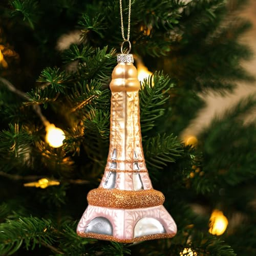 Amanman Glass Christmas Ornaments Paris Eiffel Tower Glass Blown Ornaments for Christmas Tree (Rose Gold)