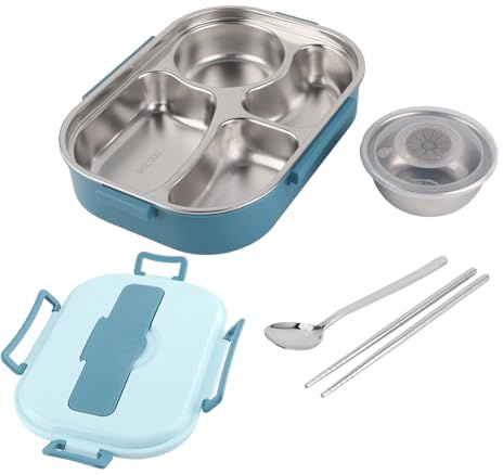 Lonchera de acero inoxidable, lonchera portátil de 4 rejillas con tazón para sopa, contenedor de almacenamiento de alimentos para adultos (con cuchara y palillos)