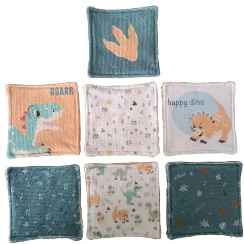 Lot de 7 lingettes microfibre bambou et coton - thème bébé dino 2