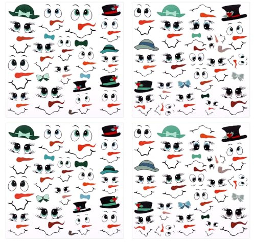62pz Adesivi con la Faccia di un Pupazzo di Neve, Simpatici Cartoni Animati Decalcomanie Ornamenti Natalizi per Lavoretti Palle di Natale Finestre Pareti Bicchieri di Vetro Frigoriferi