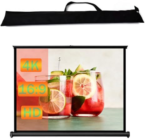 Portable Small Projector Screen 20inch, Retractable Floor Standing Projector Screen 16:9 with Stand, Mobile Desktop Movie Screen 40inch for School, Meeting, Indoor Outdoor(30inch)