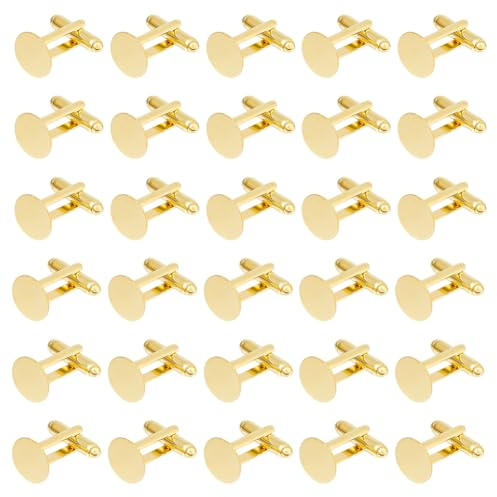 DICOSMETIC 30 Stück Herren Manschettenknöpfe Goldene Leere Manschettenknöpfe Messing Bolzen Manschettenknöpfe Mit Klarglas Cabochons Für Die Herstellung von Bekleidungsknopf Fach: 18mm
