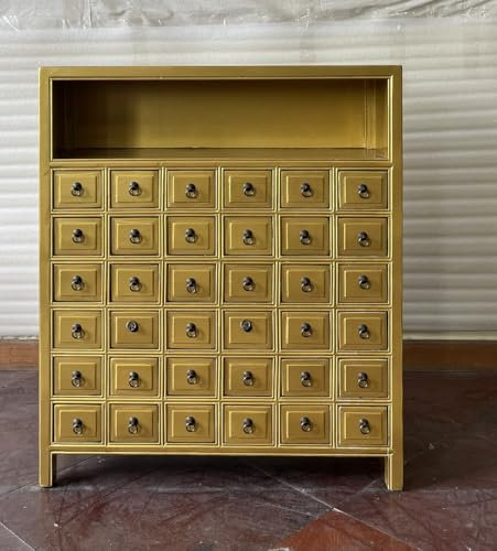 Antiker Apothekerschrank Aktenschrank Büroschrank Apotheke Schrank Sideboard Kommode Kommodenschrank Sideboardschrank mit 36 Schubladen Breite90xHöhe105cm Farbe Gold