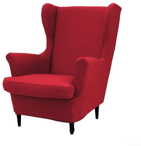 Hasaller Sesselhusse, Stuhlbezug, Flügelrückenstuhlbezug, weicher Stoff, Clubstuhlbezug, Ohrensesselbezug mit dicken elastischen Bändern, Rot