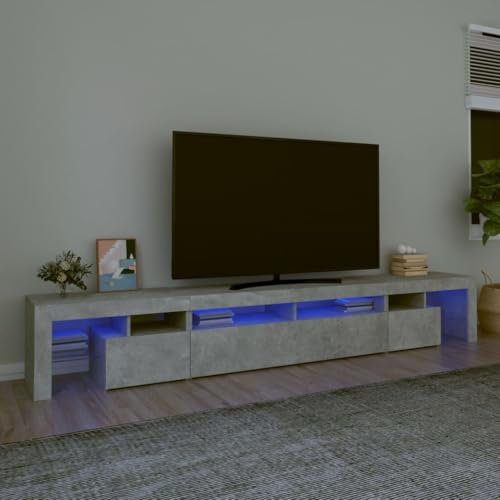 UJCHVHN Meuble TV avec lumières LED Gris béton 260 x 36,5 x 40 cm
