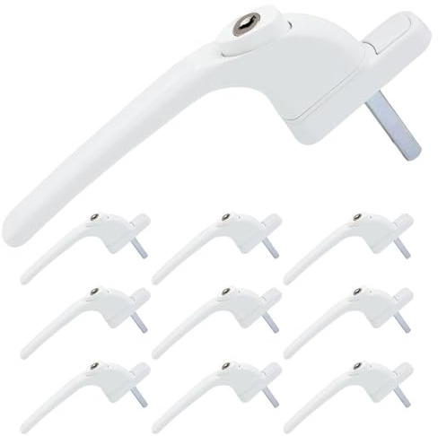 SHIELD HARDWARE uPVC Universal Window Handle Inline Locking Espag Double Glazing Pack of 10 White 15mm