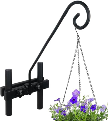 Deck Railing Plant Hanger, Heavy Duty Metal Bracket, Stable Bird Feeder Hook, Weather Resistant Outdoor Mount for Balcony, Garden, Backyard, Farm, 17.32x2.95x2.36 inches