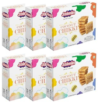 Jaimin Coconut Chikki, Great Taste, Great Health, Traditional Indian Sweet, Pack of 6 Boxes