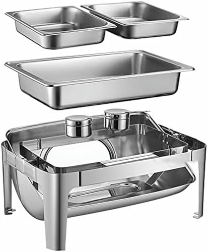 9-Liter Roller-Roll-Up-Chafing-Disc Made Of Stainless Steel In Full Size, Chafer And Buffet Warmer Set With 2 Types Of Warm-Up Trays, Fuel Holders And Water Pan ~//