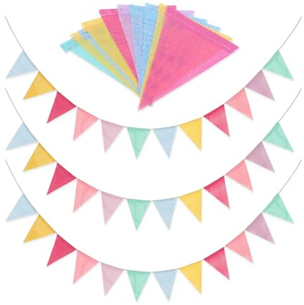 GIDWRIY 3 Pièces Guirlande de Fanions Multicolore,Guirlande Anniversaire Tissu,Guirlandes Fanions Drapeau,Triangle Bannière Multicolore Banderole,Guirlandes Exterieure Fete,Fanion Deco Jardin
