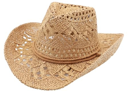 MivBuks Strohhut Herren Sommer Cowboy Hut für Herren Damen Sommerhut Westernhut UV Schutz onnenhut Panama Hut (DE/NL/SE/PL, Alphanumerisch, Einheitsgröße, Braun)