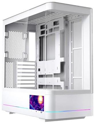 TZMRIT AC-02 Boîtiers PC ATX avec Affichage, Tour du Centre ATX Ordinateur Boîtiers PC avec Double Verre panoramique (Blanc)