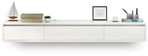 Mobile TV sospeso con 2 cassetti, elegante console multimediale per intrattenimento, mobile TV a parete con spazio per soggiorno e camera da letto, design salvaspazio.
