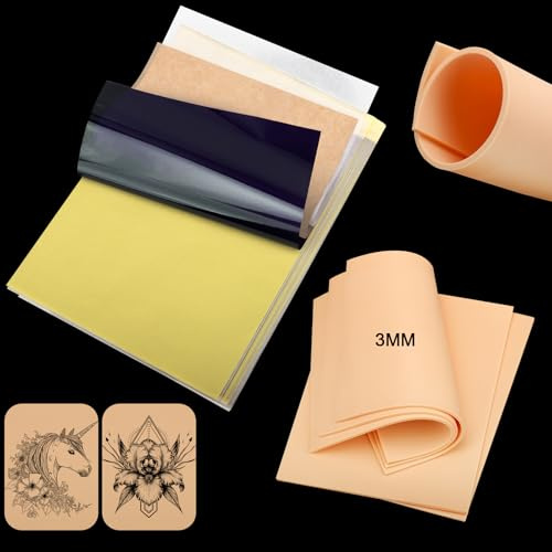 5 Stück Kunsthaut Tattoo 19x15cm und 20 Blatt Tattoo Transferpapier | Tattoo Übungshaut 3mm, Stencil Papier und Übungshaut für Tätowierer und Anfänger