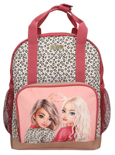 Depesche 13643 TOPModel Leoheart - Rucksack in Rosa und Rot, mit Model Motiv und Leo-Muster, Tasche mit verstellbaren Trägern