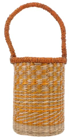 CAXUSD Handwoven Seagrass Wine Storage Basket with Handles Tall Cylinder Carrier for Wine Bottles Multipurpose Decorative Organizer for Home Kitchen Travel and Holiday Celebrations
