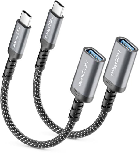 deleyCON 2x USB-C till USB-Adapter 10 Gbps OTG - USB-C-Hane till USB-A-Hona (Kabel) för iPhone 17/16/15 Air Pro Max, Galaxy S25/S24/S23, A56, A16, Surfplatta, MacBook, iMac, iPad, Notebook m.m.