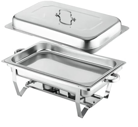 Set Buffet con Chafing Dish, Set di Scaldavivande con Struttura Pieghevole, Bordo Arrotolato Sicuro, Vaschetta d'Acqua, Vassoio per Cibi, Coperchio per Ristorante, Caterin 1-Compartment Thick Version