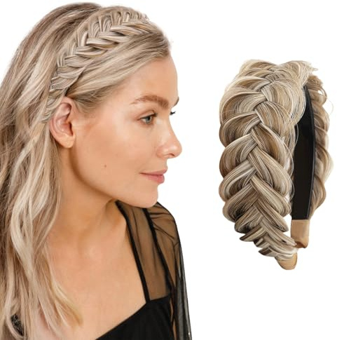 Haarreif Geflochten Haare, Kunsthaar Haarreifen Geflochten, Geflochtenes Haarband, Geflochtener Zopf Haarteil, Chunky Haarreif Oktoberfest Damen, Trachten Haarschmuck Damen (Sandblond)