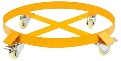 Heavy Duty Drum Moving Cart Yellow Q235 Steel 55 Gallon Drum Dolly Cart with 4 Swivel PU Wheels & Brakes Cross Braced Stable Transport Trolley for Warehouse Drum Handling