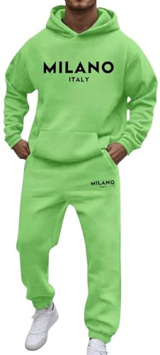 Survêtement en coton pour homme - Survêtement d'intérieur - Tenue décontractée - Sweat à capuche à manches longues avec poche et pantalon avec cordon de serrage - Imprimé lettres tendance
