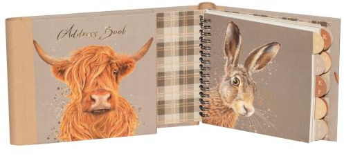 Design By Violet Highland Cow & Wild Hare Hardback Address Book | Hardback address book with space for 520 contacts. Ideal for animal lovers, home organisation and gifting.