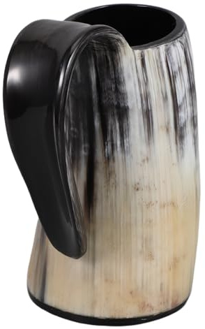 SHINEOFI Chope à Bière Viking de Corne 200 Ml, Tasse en Corne Naturelle Petite Taille, Mug à Bière Médiévale pour Festivals et Oktoberfest, Vaisselle Originale pour Dégustation