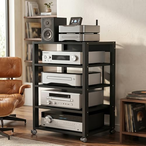 YDEHUEAD Mobile HiFi a 3 Ripiani per Giradischi e Componenti Audio(A-5H) | Supporto Multimediale Verticale con Struttura Robusta, Rack Stereo perfetto per Vinili, Console Gaming e Decoder, Design