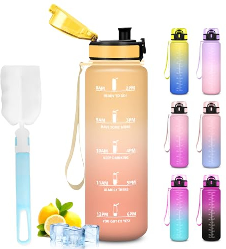Mujigaga Borraccia 1 litro, Borraccia Palestra, Senza Perdite, Borraccie Motivazionale, Facile da Pulire, Borracce con Scovolino in Spugna, Borracce per Fitness, Campeggio, Yoga, Viaggio, Nuoto