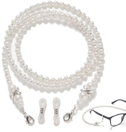 Cadena para Gafas Mujer de Perlas Blancas, Cordón Elegante para Gafas de Sol y Lectura, Sujeta Gafas Antideslizante y Ajustable, Accesorio de Moda para Mujer, 1 Pieza