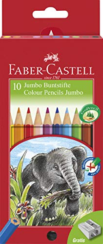 Faber Castell 111210 - Farbstifte Jumbo, 10er Kartonetui inklusive Spitzer