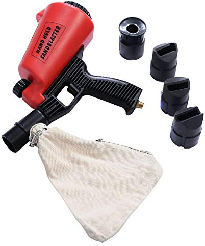 Air Handheld Sandblaster Gun, Gravity Feed Sand Blaster 0.9L Tank, 90PSI Operating Pressure, 1/4 NPT Air Inlet, Lightweight Plastic Body with 4 Nozzles for Rust, Paint, and Surface Cleaning