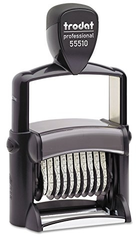 Trodat Professional Numberer, 10 Digit Self-Inking Numbering Stamp, 3/8 x 2 1/4 Inches (T55510), Black