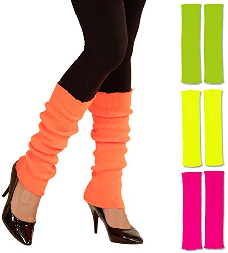 Amakando Beinstulpen neonfarben leuchtende Stulpen 80er orange krelle Legwarmer schrille Aerobic Stutzen Fitness Outfit Accessoire 80er-Outfit Zubehör