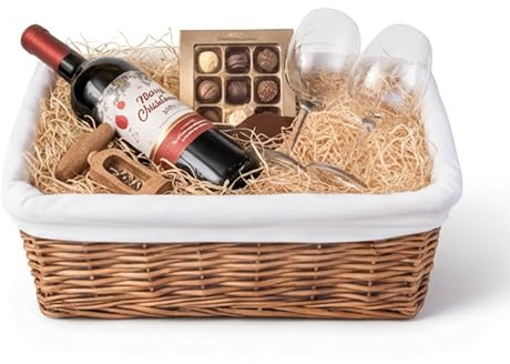 H-LINE MEDIUM Brown Wicker Willow Storage Basket with Cloth Lining Ideal for Christmas/Easter/Newborn Gift Hamper, Make Your Own Hamper