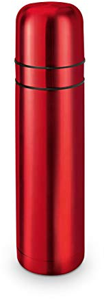 ROMINOX Geschenkartikel Isolierkanne // Cup in Cup mit 2 Deckeln – rot – Elegante Isolierkanne, Drehverschluss mit Drucköffnung, integrierter Zweitbecher, 750 ml, Outdoor, Wandern, Büro