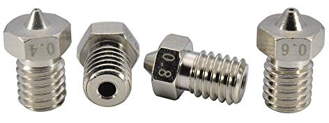 Upgrade 3D Printer Plated Wear Resistant M6 Thread Brass Nozzle Pack 0.25-0.8mm for 1.75mm V6 Hotend Titan Aero Extruder Prusa I3 MK3 MK3S Anycubic I3 Mega 3D Printer (1x0.25+1x0.4+1x0.6+1x0.8)