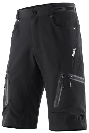 ARSUXEO Herren Radhose Loose Fit MTB Shorts Wasserabweisende Outdoor Sporthose mit 7 Taschen 1202 Schwarz XL