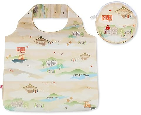 Japanische wiederverwendbare Einkaufstasche (Japonorama), Einkaufstasche, große Kapazität, faltbar, kompakt, mit Aufbewahrungstasche, bunte Tasche, Chugoku, Einheitsgröße