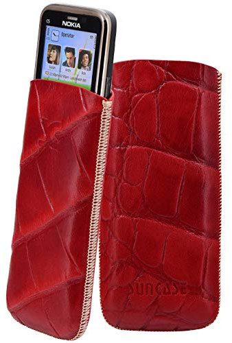 Suncase Original Tasche kompatibel mit Nokia 105 (2019) Leder Etui Handytasche Ledertasche Schutzhülle Case Hülle Lasche mit Rückzugfunktion* In Rot