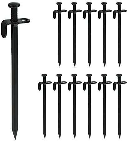 Relaxdays Felsbodenheringe 12er Set, Bodenanker für harten Boden, Zelt, Camping, Edelstahl, HBT: 20x4x1,5 cm, schwarz