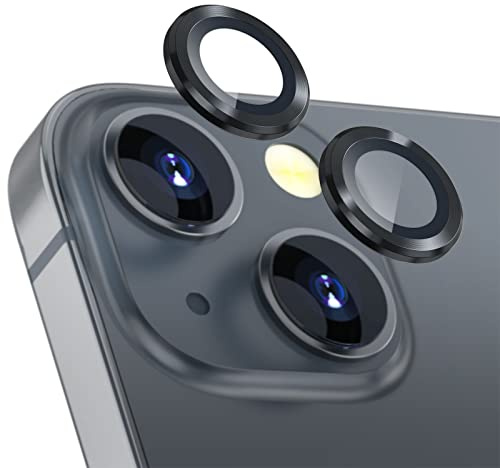 imluckies Camera Lens Protector Compatible with iPhone 13/13 mini, Premium Tempered Glass Circle Film, Aluminum Alloy Full Fit Lens Ring Cover, Black [Anti-Scratch] (2 Pack)