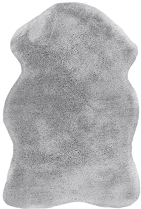 Qiyano Hochflor Teppich Grau Fell-Form für Wohnzimmer aus Kunstfell weich Flauschteppich Fellimitat Flauschiger Soft Shaggy, Fellteppich (Imitat) Farbe: Grau, Größe: 60 x 90 cm Sheepskin