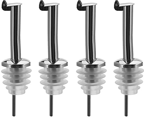 Westmark 4 Spirituosen-/Öl-Ausgießer für Flaschen, mit Kläppchen, mit Luftröhrchen, Metall/rostfreier Edelstahl, Silikonkorken, Inox Standard, Silber, 455322E3